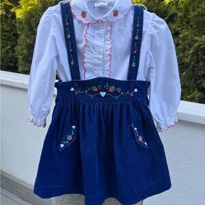 Vintage Joyeux Gamins Strawberry Corduroy Pinafore & Blouse Set - 3T